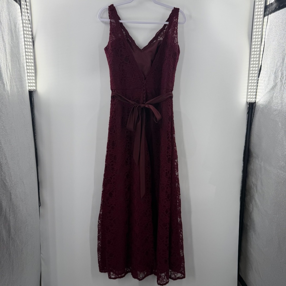 Mori Lee Madeline Gardner Burgundy Lace Maxi Dress Boning Formal Gown Size 12
